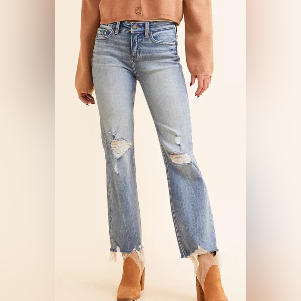 Buckle Light Blue Distressed Ankle Jeans